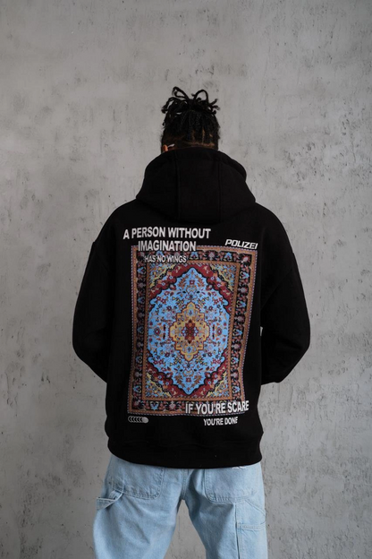 Kilim Desen Kapüşonlu - Siyah