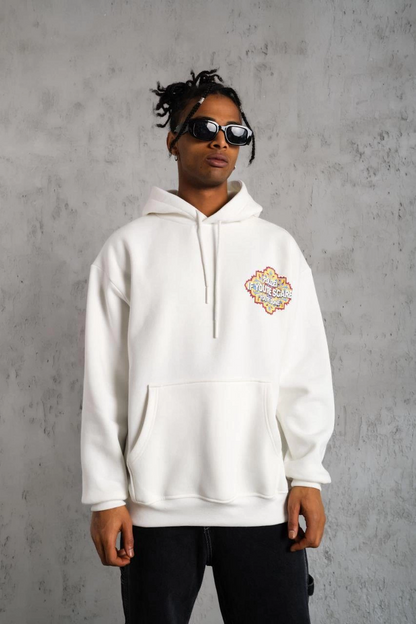 Kilim Desen Kapüşonlu Sweat- Beyaz