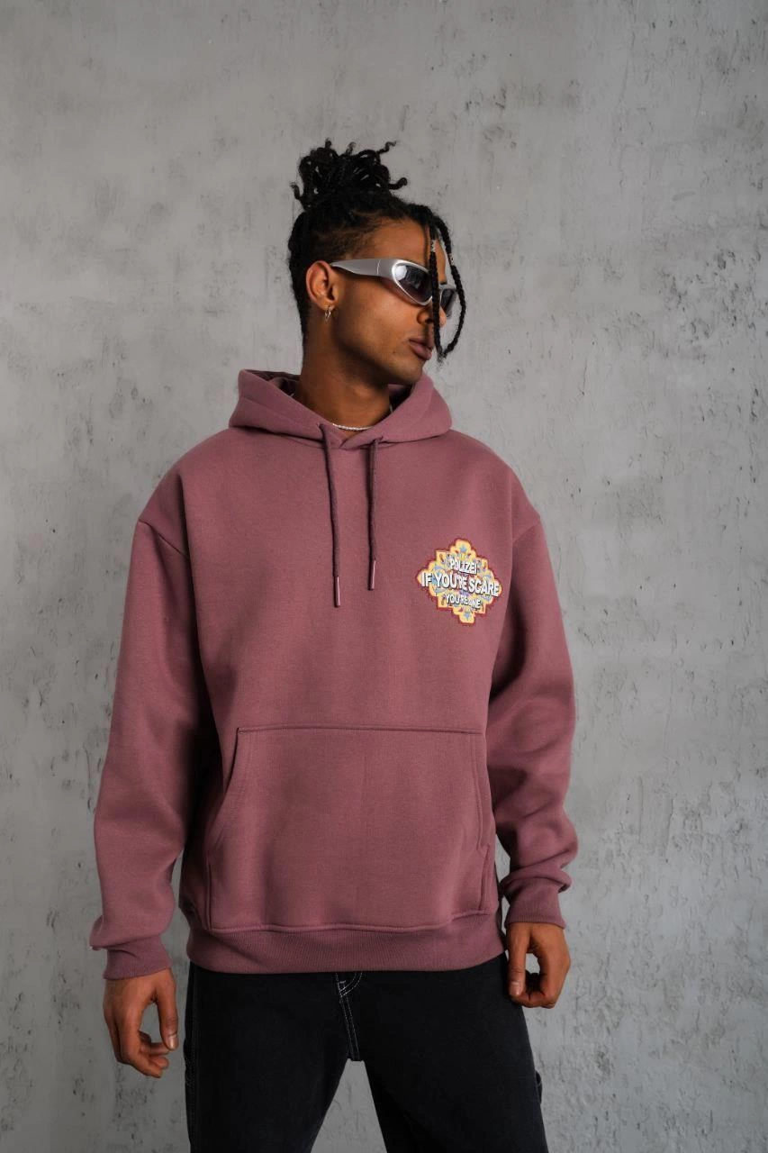 Kilim Desen Kapüşonlu Sweat - Gül Kurusu