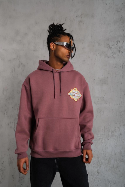 Kilim Desen Kapüşonlu Sweat - Gül Kurusu