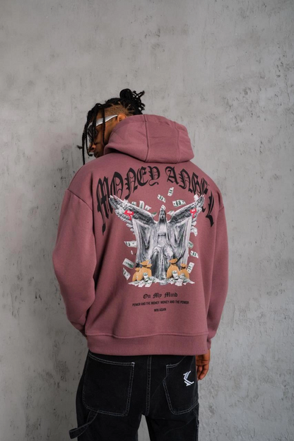 Kordon İpli Baskılı Kapüşonlu Sweatshirt - Gül Kurusu