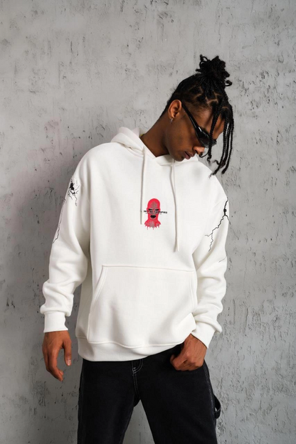 OversizeKapüşonlu Sweatshirt - 'Don t Be Terrified'  Beyaz -