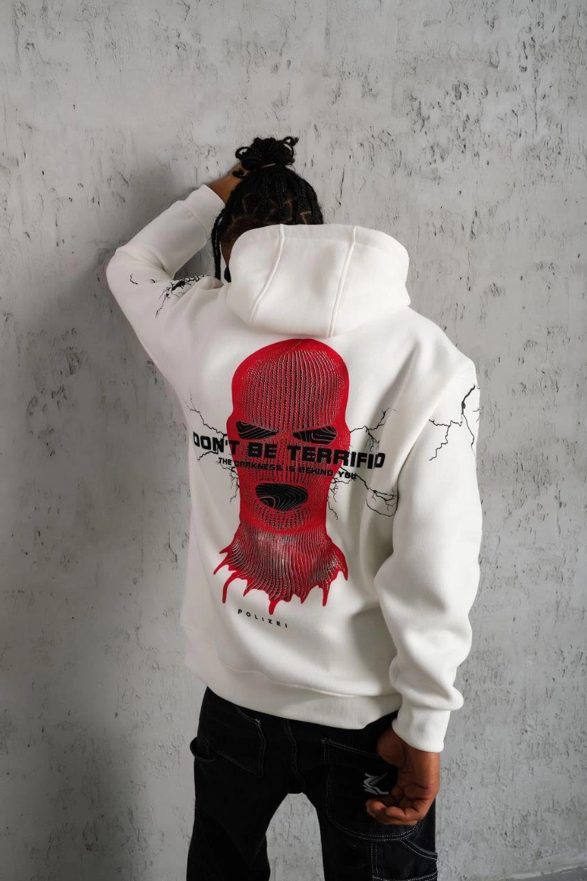 OversizeKapüşonlu Sweatshirt - 'Don t Be Terrified'  Beyaz -