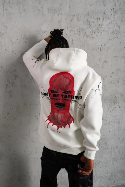 Maske Baskılı Kapüşonlu Sweat - Beyaz
