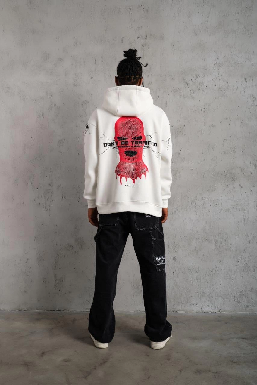 OversizeKapüşonlu Sweatshirt - 'Don t Be Terrified'  Beyaz -