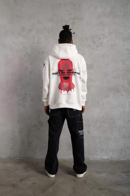 Maske Baskılı Kapüşonlu Sweat - Beyaz