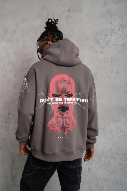 Maske Baskılı Kapüşonlu Sweat - Gri