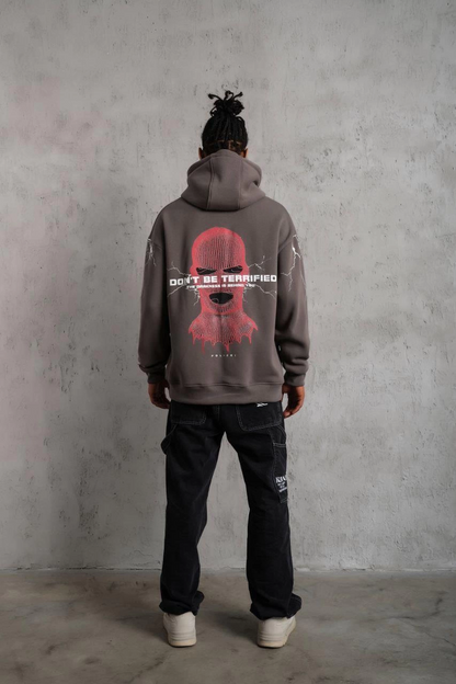 Maske Baskılı Kapüşonlu Sweat - Gri