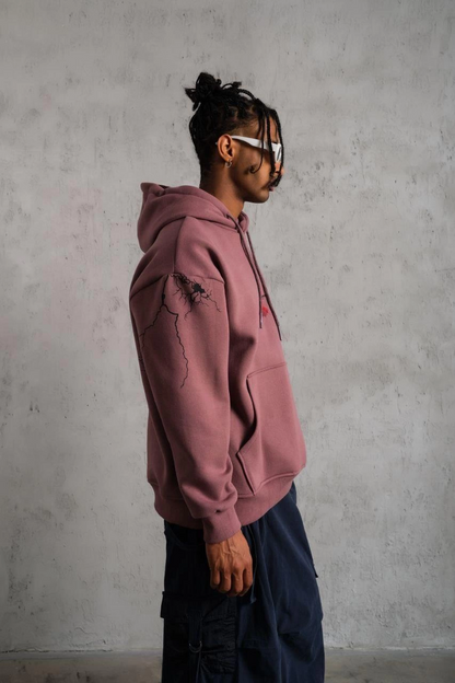 Maske Baskılı Kapüşonlu Sweat - Gül Kurusu
