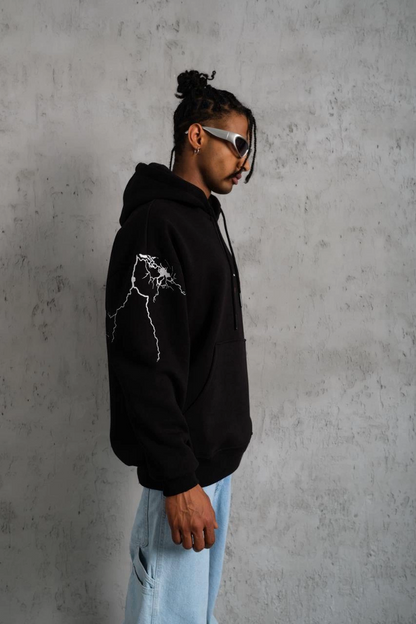 Maske Baskılı Kapüşonlu Sweat - Siyah
