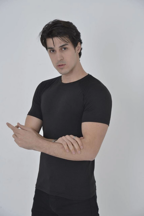 Omuz Fileli Slim Fit T-shirt - Siyah -