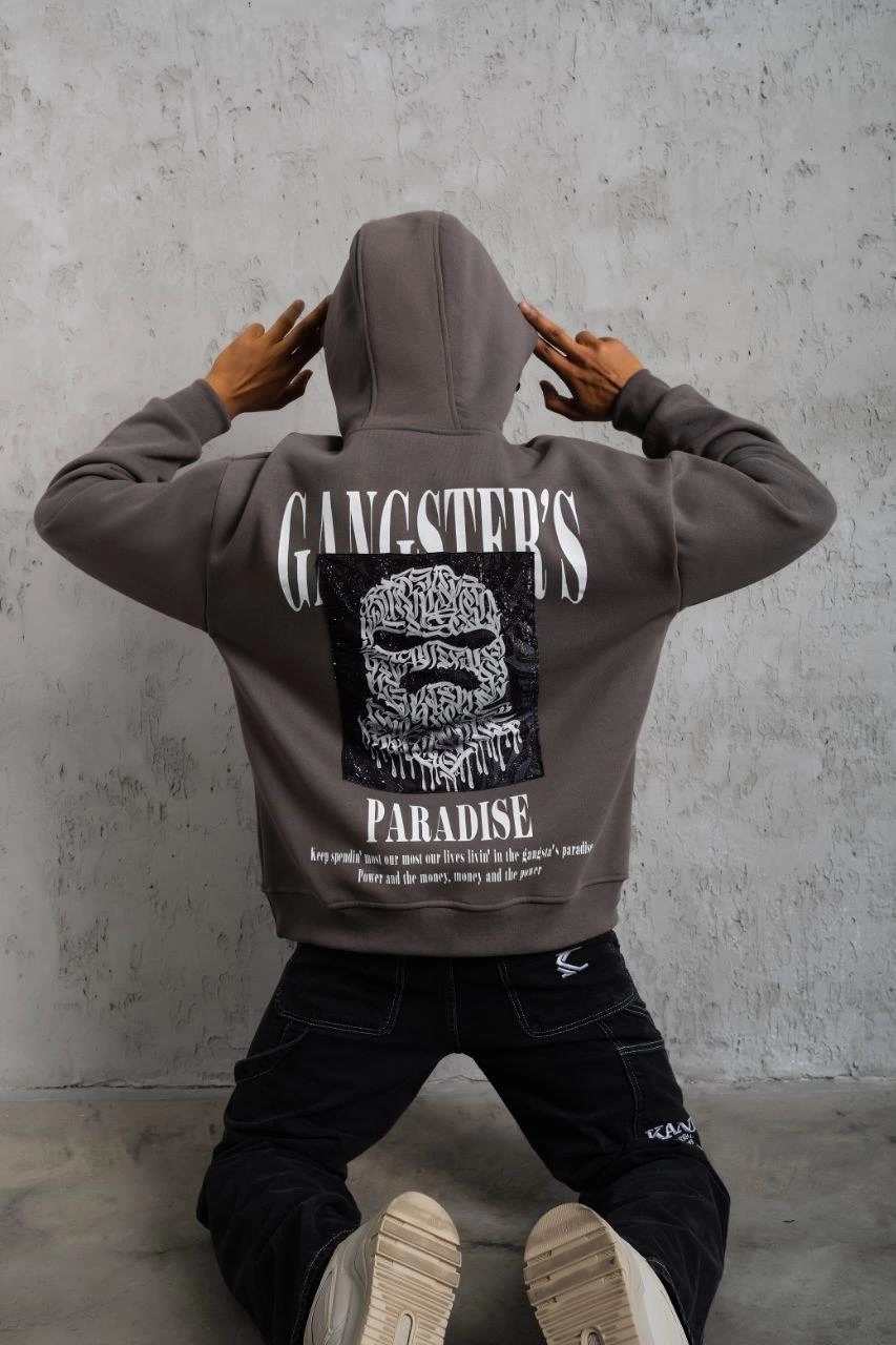 Paradise Baskılı Kapüşonlu Sweat - Gri