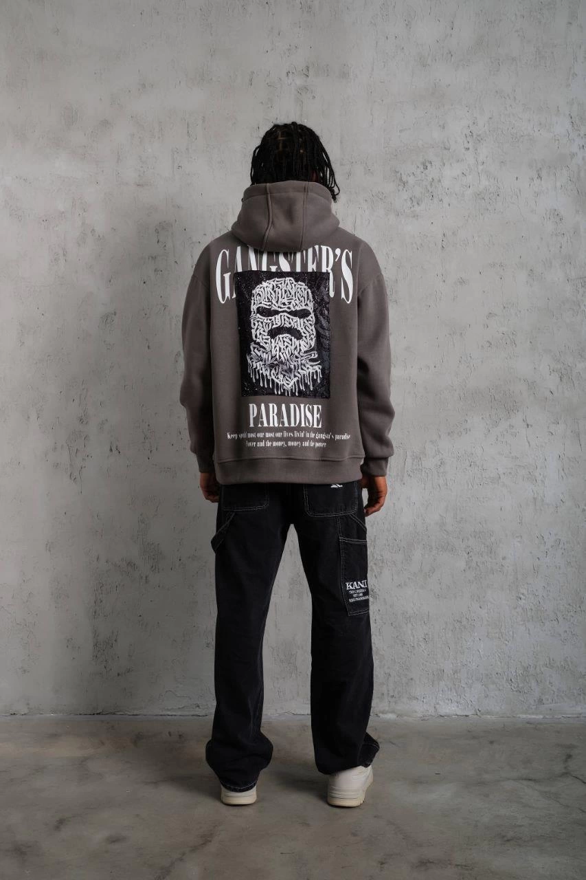 Paradise Baskılı Kapüşonlu Sweat - Gri
