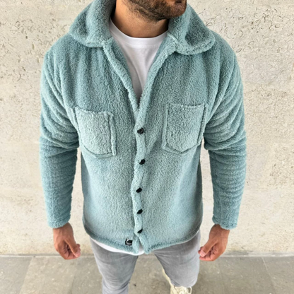 Pelüş Polar Hırka Gömlek - Yakalı, İlik Düğmeli, Göğüs Cepli, Yumuşak Dokulu Kışlık Regular Fit Rahat Günlük Model - Bebe Mavisi -