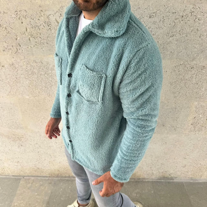 Pelüş Polar Hırka Gömlek - Yakalı, İlik Düğmeli, Göğüs Cepli, Yumuşak Dokulu Kışlık Regular Fit Rahat Günlük Model - Bebe Mavisi -