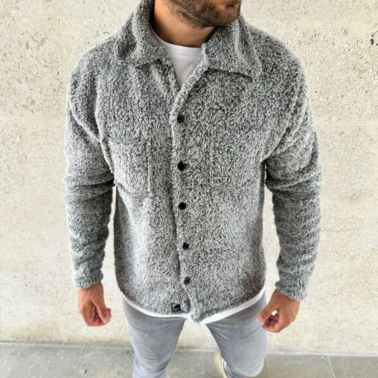 Pelüş Polar Hırka Gömlek - Gri -