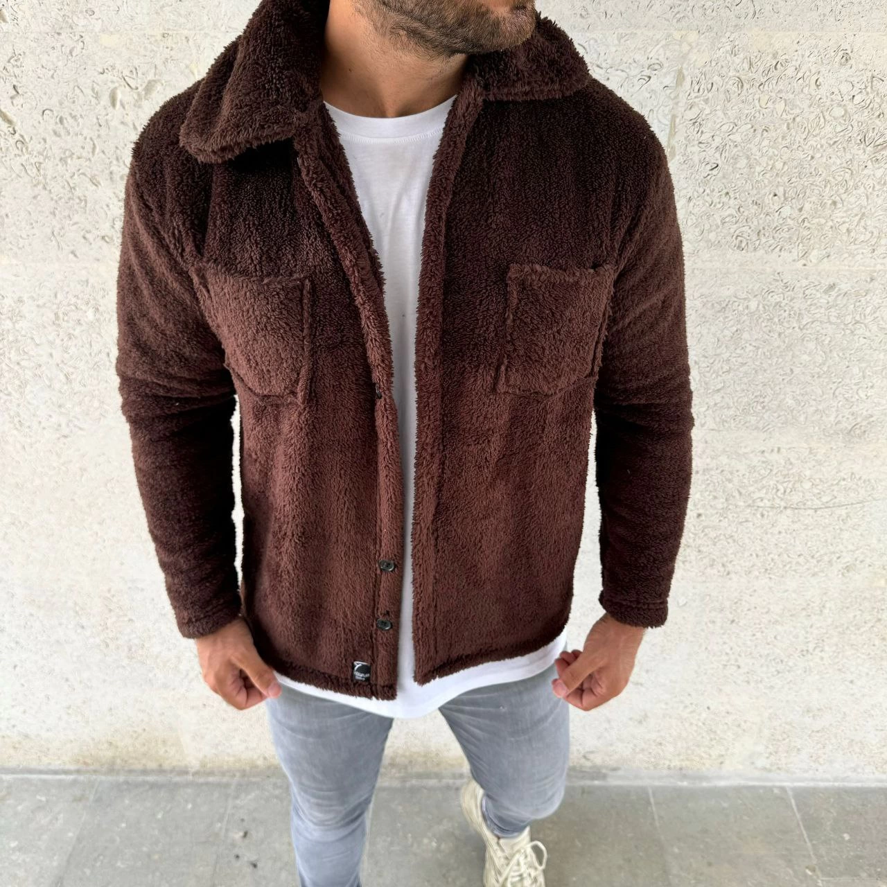 Pelüş Polar Hırka Gömlek - Kahverengi -