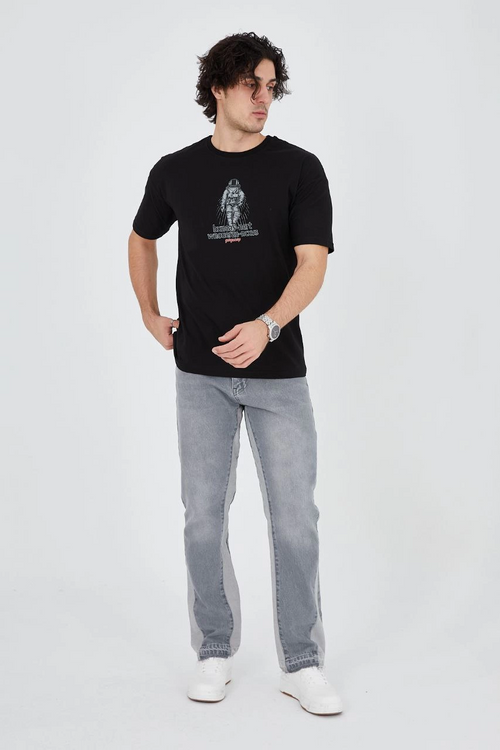 Penye Baskılı T-Shirt - Siyah