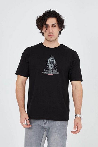 Penye Baskılı T-Shirt - Siyah