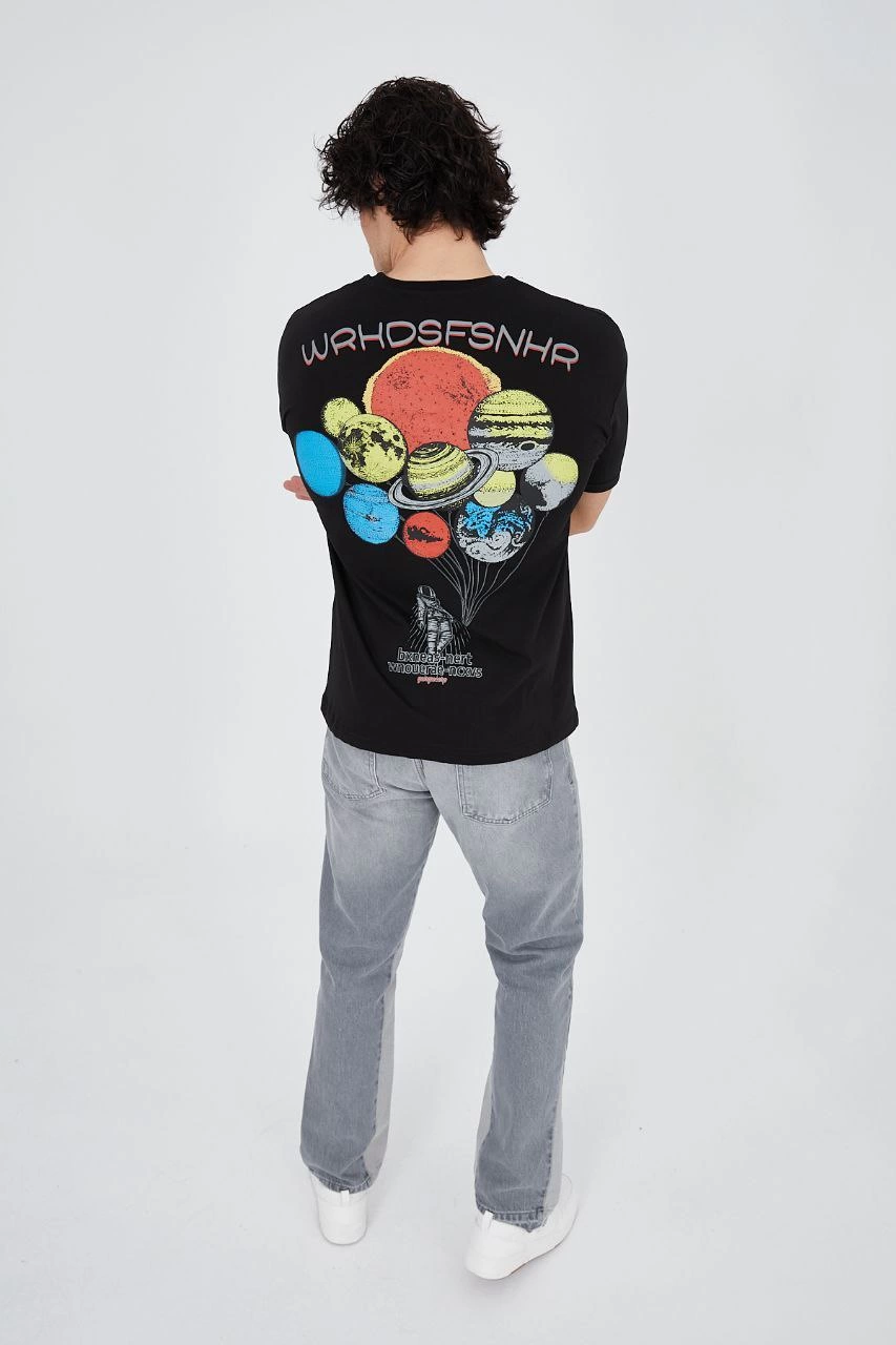 Penye Baskılı T-Shirt - Siyah