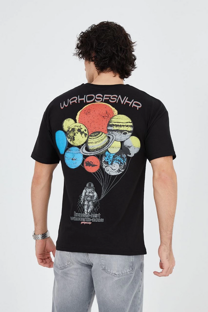 Penye Baskılı T-Shirt - Siyah