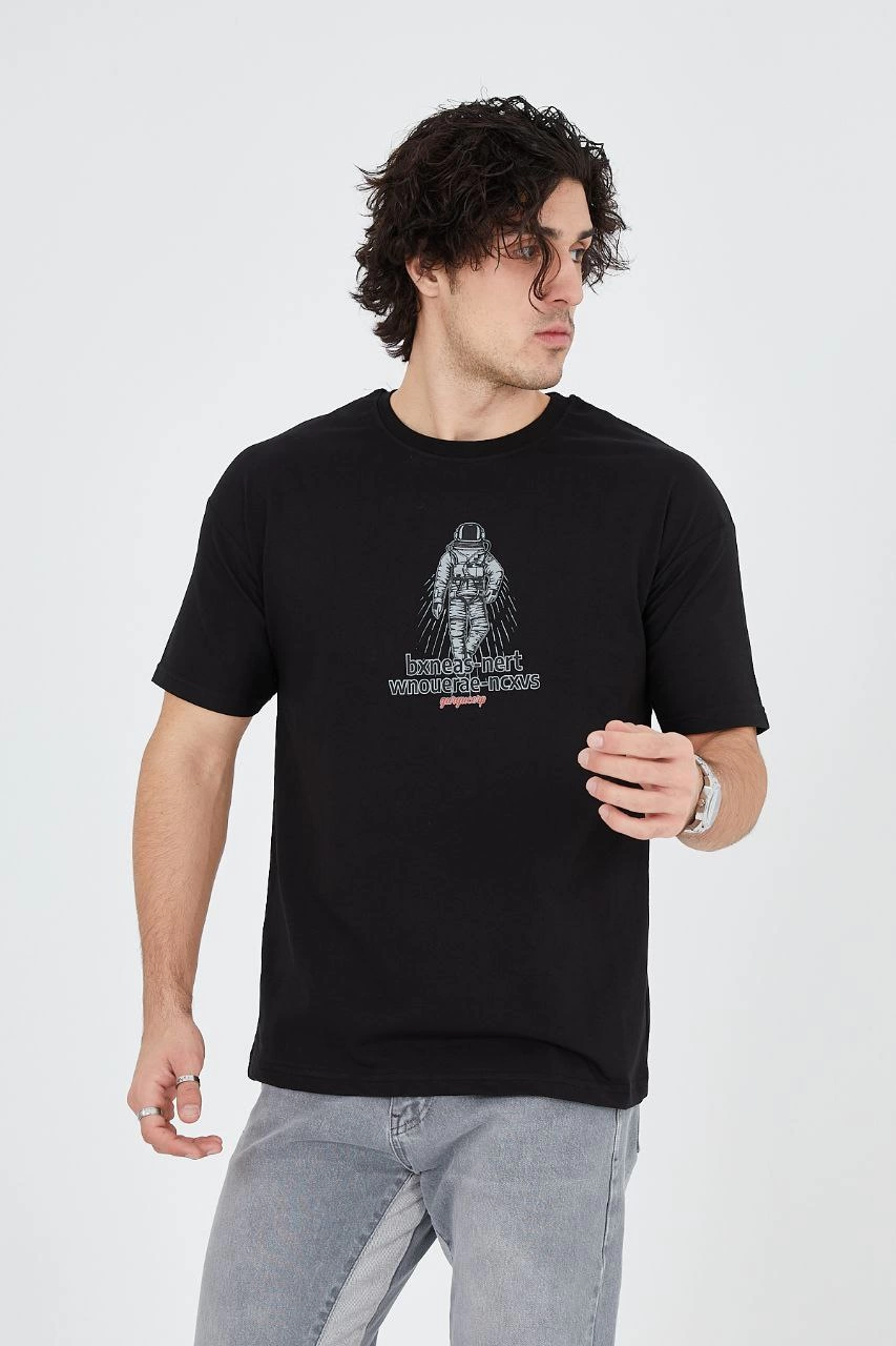 Penye Baskılı T-Shirt - Siyah