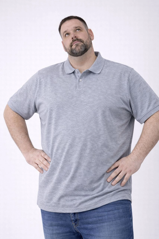 Erkek Polo Yaka Düğmeli Pike Kumaş Tişört Battal Beden Kısa Kol T-Shirt - Gri