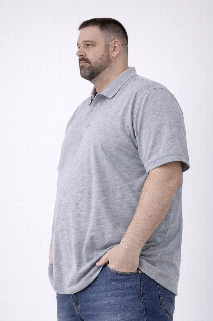 Erkek Polo Yaka Düğmeli Pike Kumaş Tişört Battal Beden Kısa Kol T-Shirt - Gri