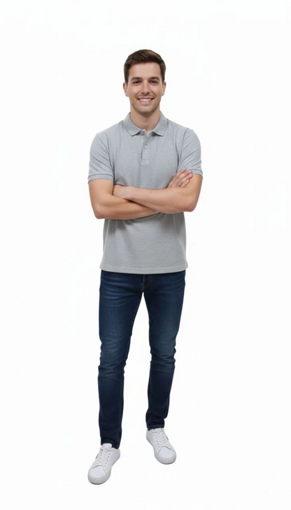 Erkek Polo Yaka Düğmeli Pike Kumaş Tişört Regular Fit Kısa Kol T-Shirt - Gri