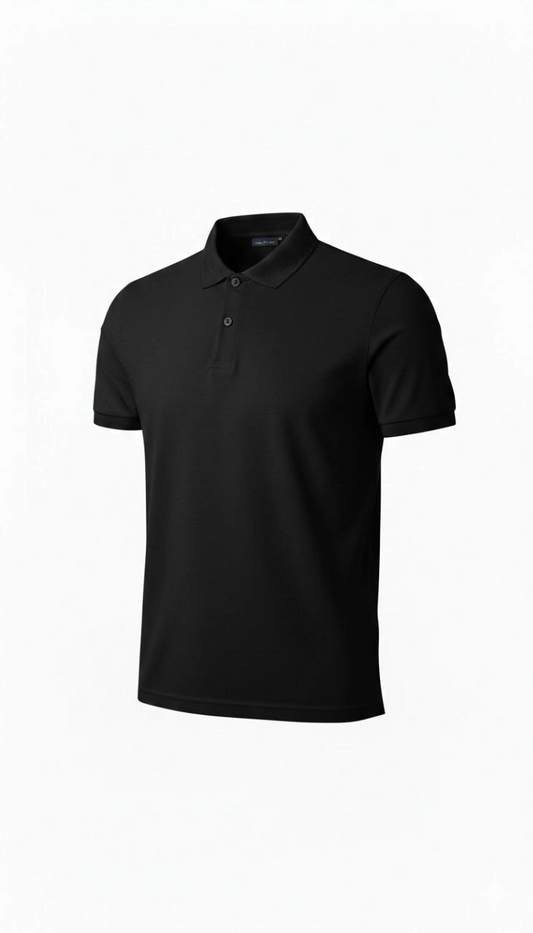 Erkek Polo Yaka Düğmeli Pike Kumaş Tişört Regular Fit Kısa Kol T-Shirt - Siyah