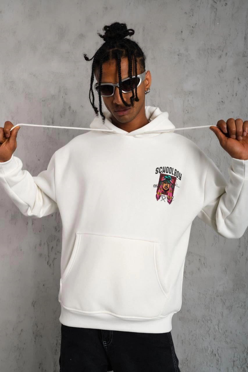 SCHOOL BOY Baskılı Kapüşonlu Sweat - Beyaz -