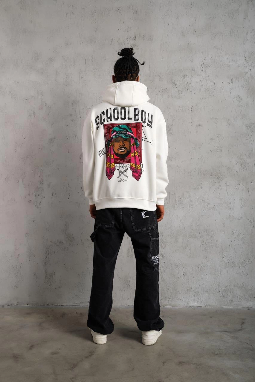 SCHOOL BOY Baskılı Kapüşonlu Sweat - Beyaz -