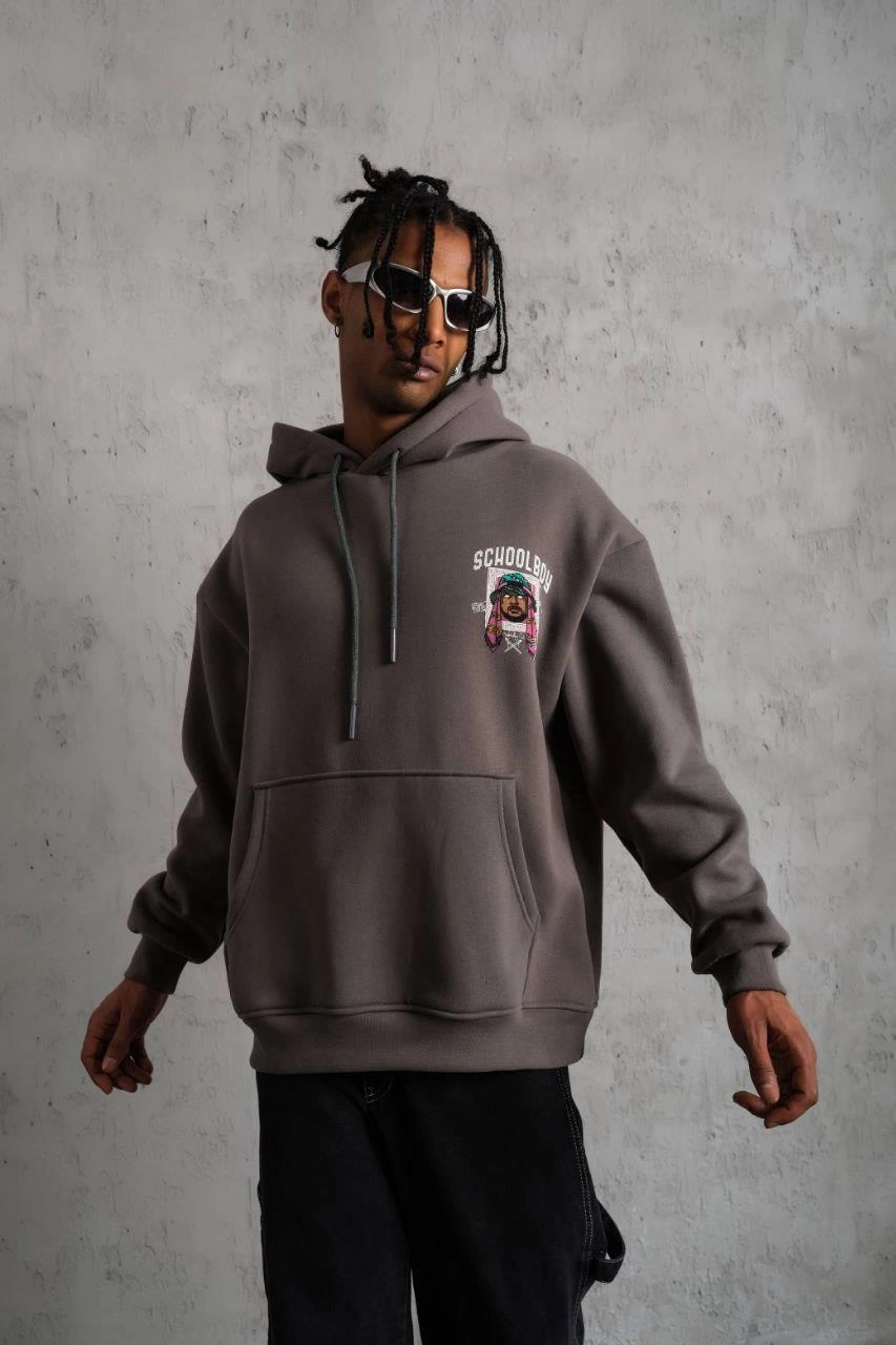 SCHOOL BOY Baskılı Kapüşonlu Sweat - Gri