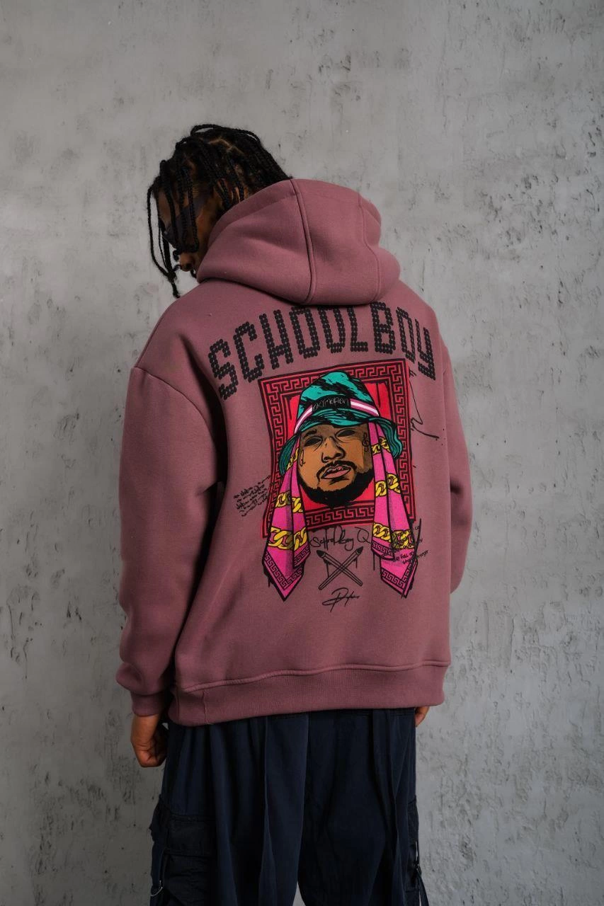 SCHOOL BOY Baskılı Kapüşonlu Sweat - Gül Kurusu