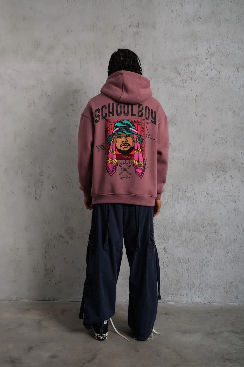 SCHOOL BOY Baskılı Kapüşonlu Sweat - Gül Kurusu