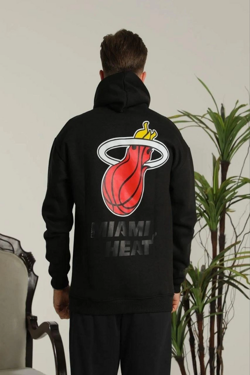 Sırt Baskılı Oversize Üç İplik Kapüşonlu Sweatshirt - Siyah