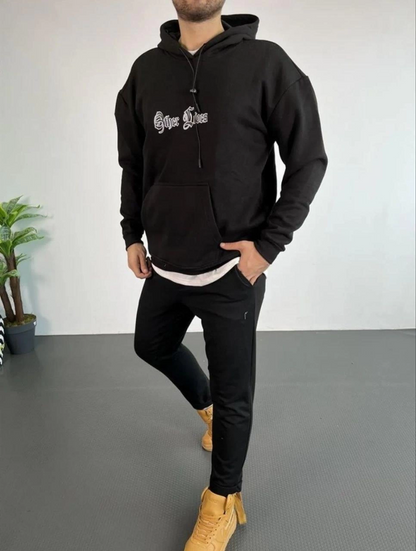 Kapşonlu Sweatshirt'Other Lives' Ön  Arka Baskılı Siyah -