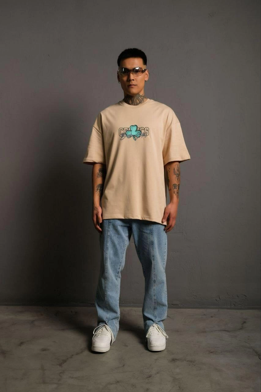 Sırt Baskılı T-shirt - Bej -