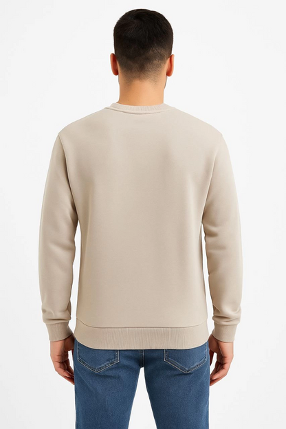 Üç İplik Düz Bisiklet Yaka SweatShirt - Bej -