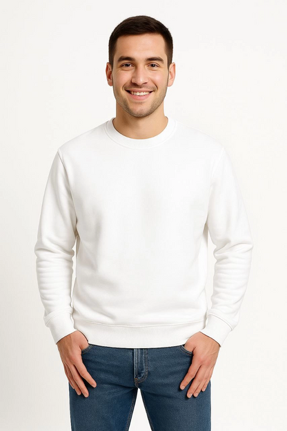 Üç İplik Düz Bisiklet Yaka SweatShirt - Beyaz -