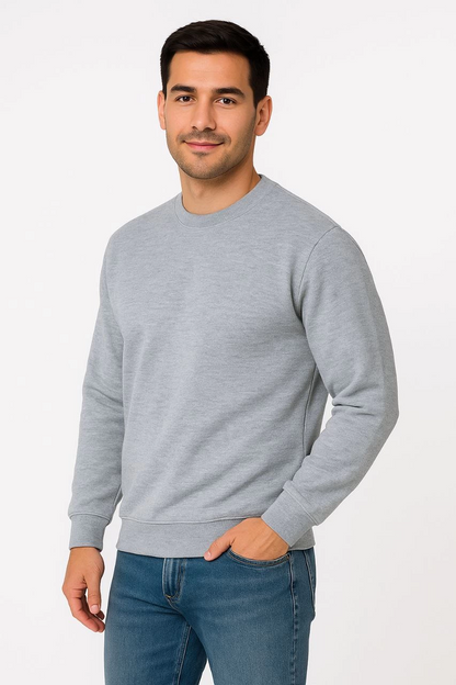 Üç İplik Düz Bisiklet Yaka SweatShirt - Gri -