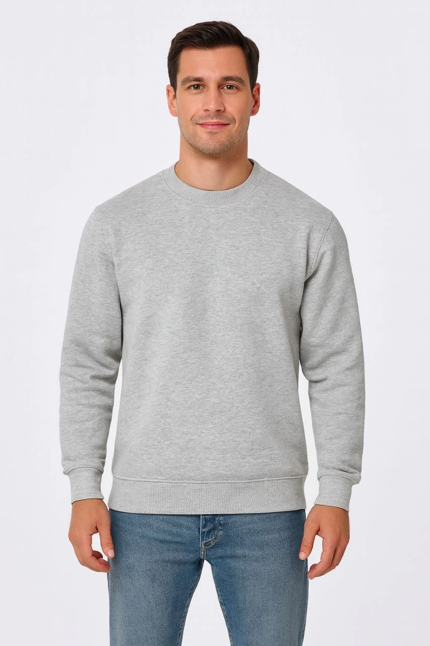 Üç İplik Düz Bisiklet Yaka SweatShirt - Gri -