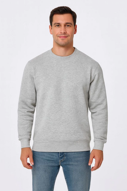 Üç İplik Düz Bisiklet Yaka SweatShirt - Gri -