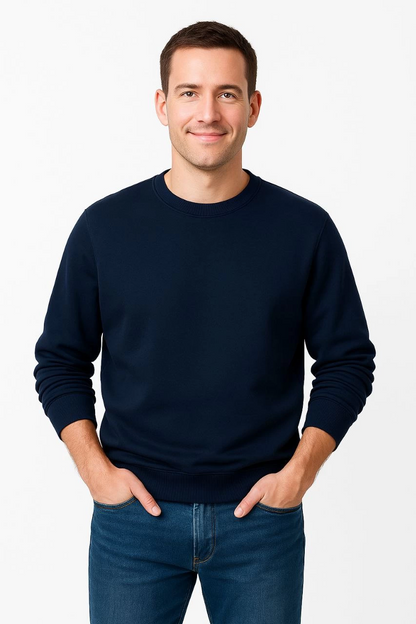 Üç İplik Düz Bisiklet Yaka SweatShirt - Lacivert