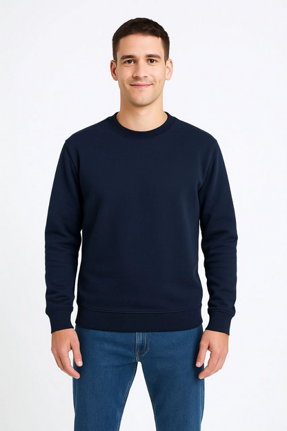 Üç İplik Düz Bisiklet Yaka SweatShirt - Lacivert