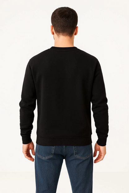 Üç İplik Düz Bisiklet Yaka SweatShirt - Siyah -
