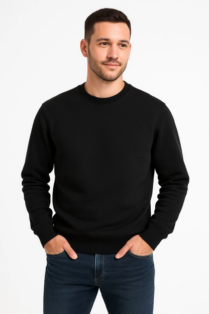 Üç İplik Düz Bisiklet Yaka SweatShirt - Siyah -