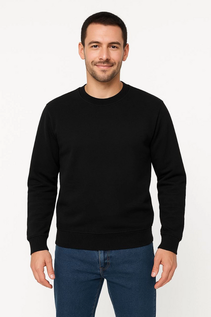 Üç İplik Düz Bisiklet Yaka SweatShirt - Siyah -