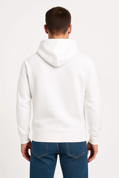 Üç İplik Kapüşonlu Kanguru Cepli SweatShirt hoodie - Beyaz -