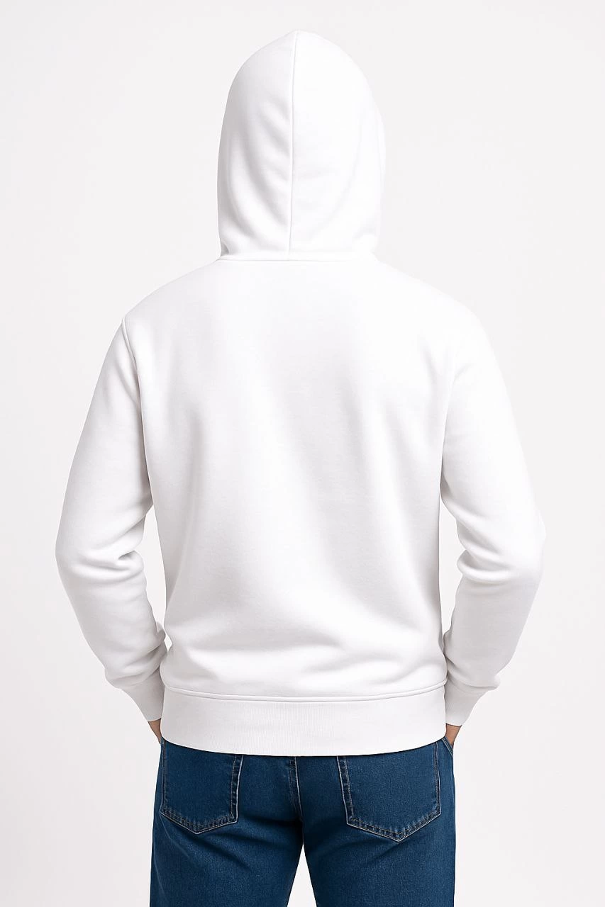 Üç İplik Kapüşonlu Kanguru Cepli SweatShirt hoodie - Beyaz -